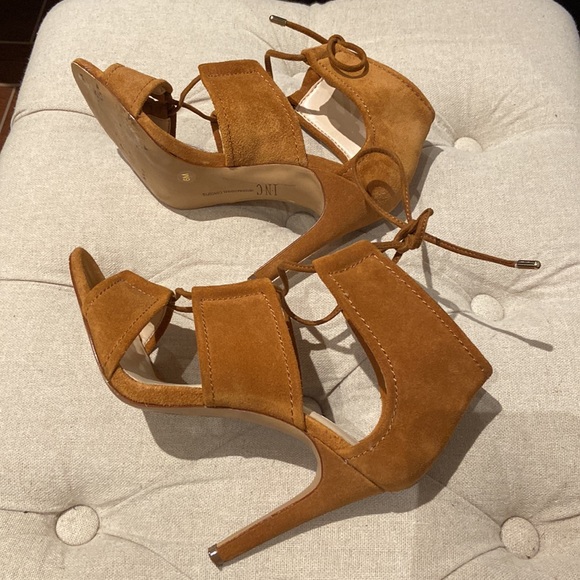 INC Camel Suede Strappy Open-Toe heels - Picture 2 of 5